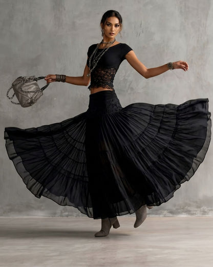 Curvvvy™ Lace Panel and Pleated Maxi Dress Set