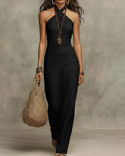 Curvvvy™ Elegant Halter Neck Sleeveless Maxi Dress