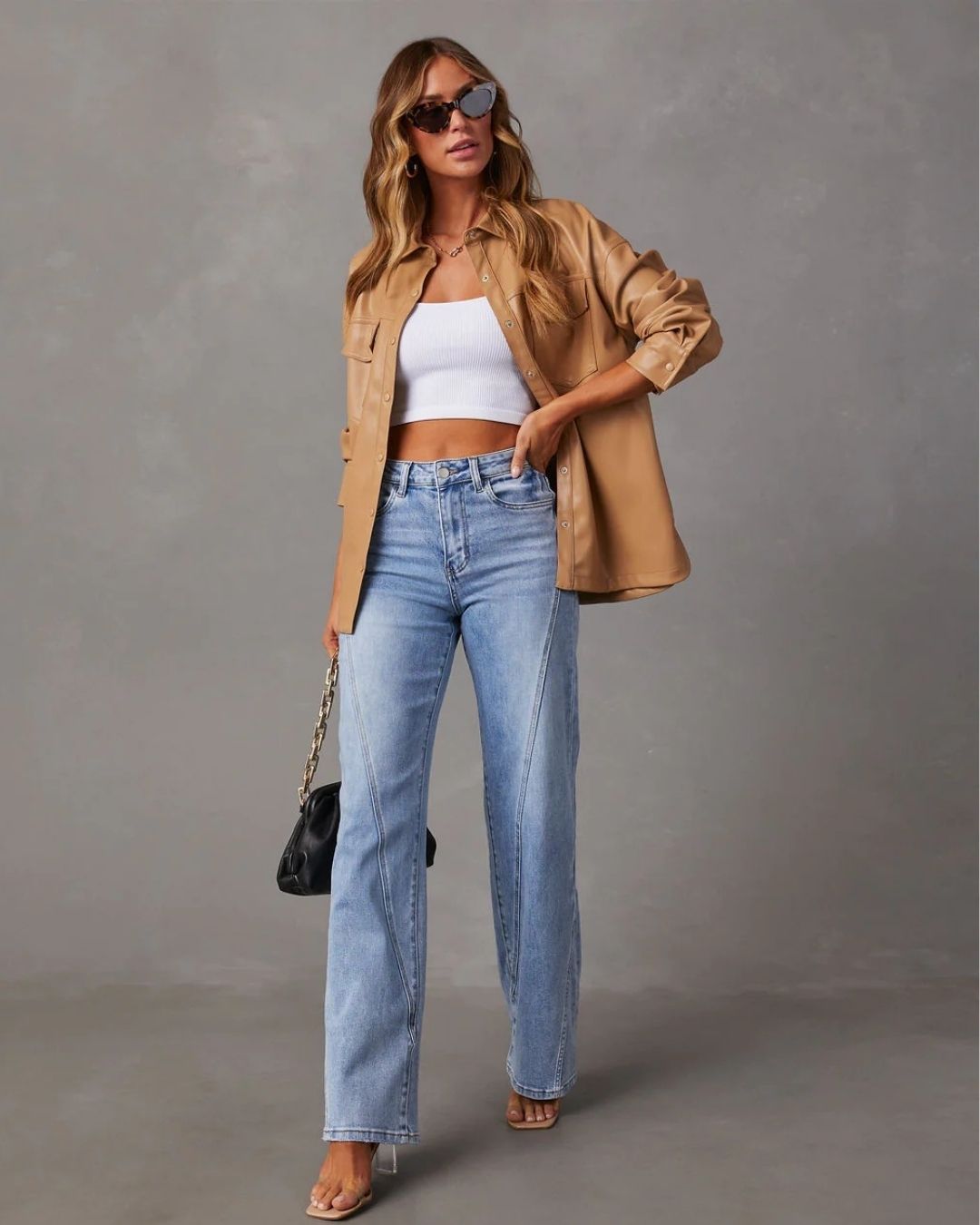 Curvvvy™ Panelled Front Seam Mid-Rise Straight Jeans