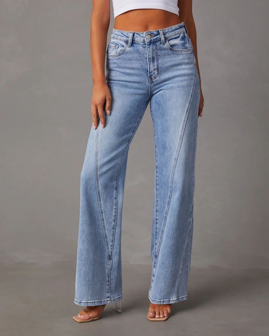 Curvvvy™ Panelled Front Seam Mid-Rise Straight Jeans
