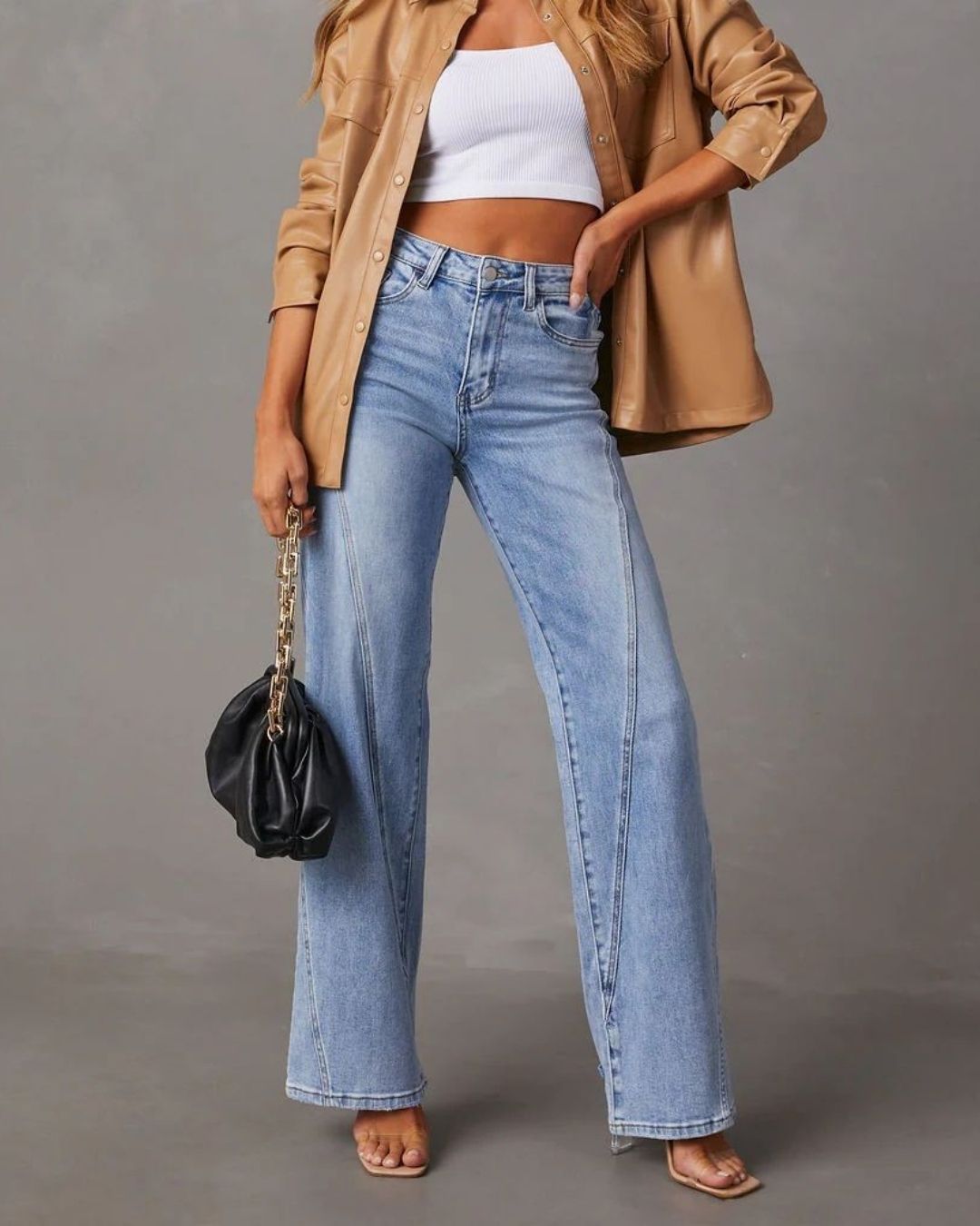 Curvvvy™ Panelled Front Seam Mid-Rise Straight Jeans