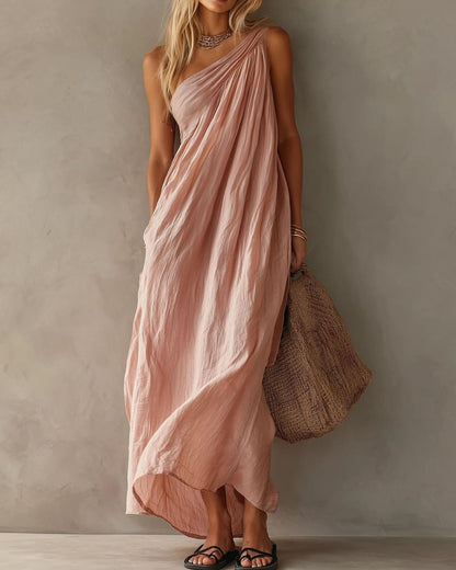 Curvvvy™ Elegant One-Shoulder Ruched Maxi Dress
