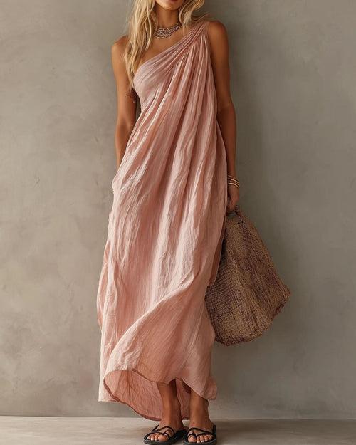 Curvvvy™ Elegant One-Shoulder Ruched Maxi Dress