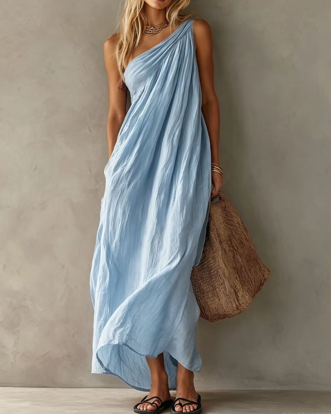 Curvvvy™ Elegant One-Shoulder Ruched Maxi Dress