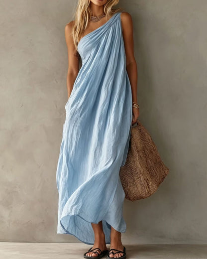 Curvvvy™ Elegant One-Shoulder Ruched Maxi Dress
