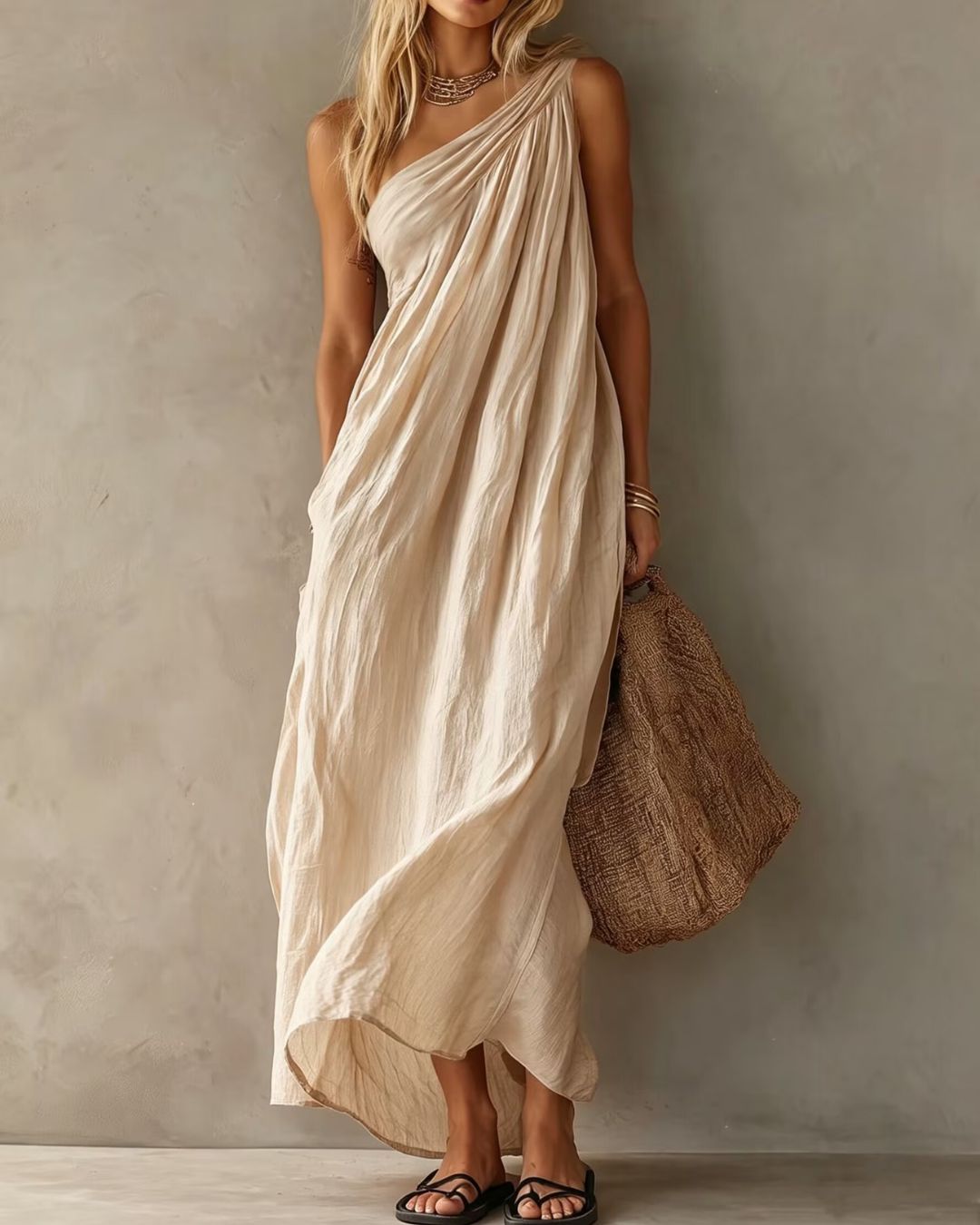 Curvvvy™ Elegant One-Shoulder Ruched Maxi Dress