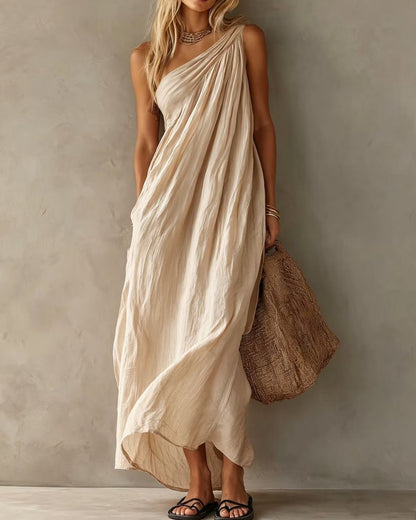 Curvvvy™ Elegant One-Shoulder Ruched Maxi Dress