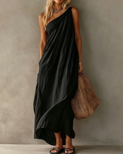 Curvvvy™ Elegant One-Shoulder Ruched Maxi Dress
