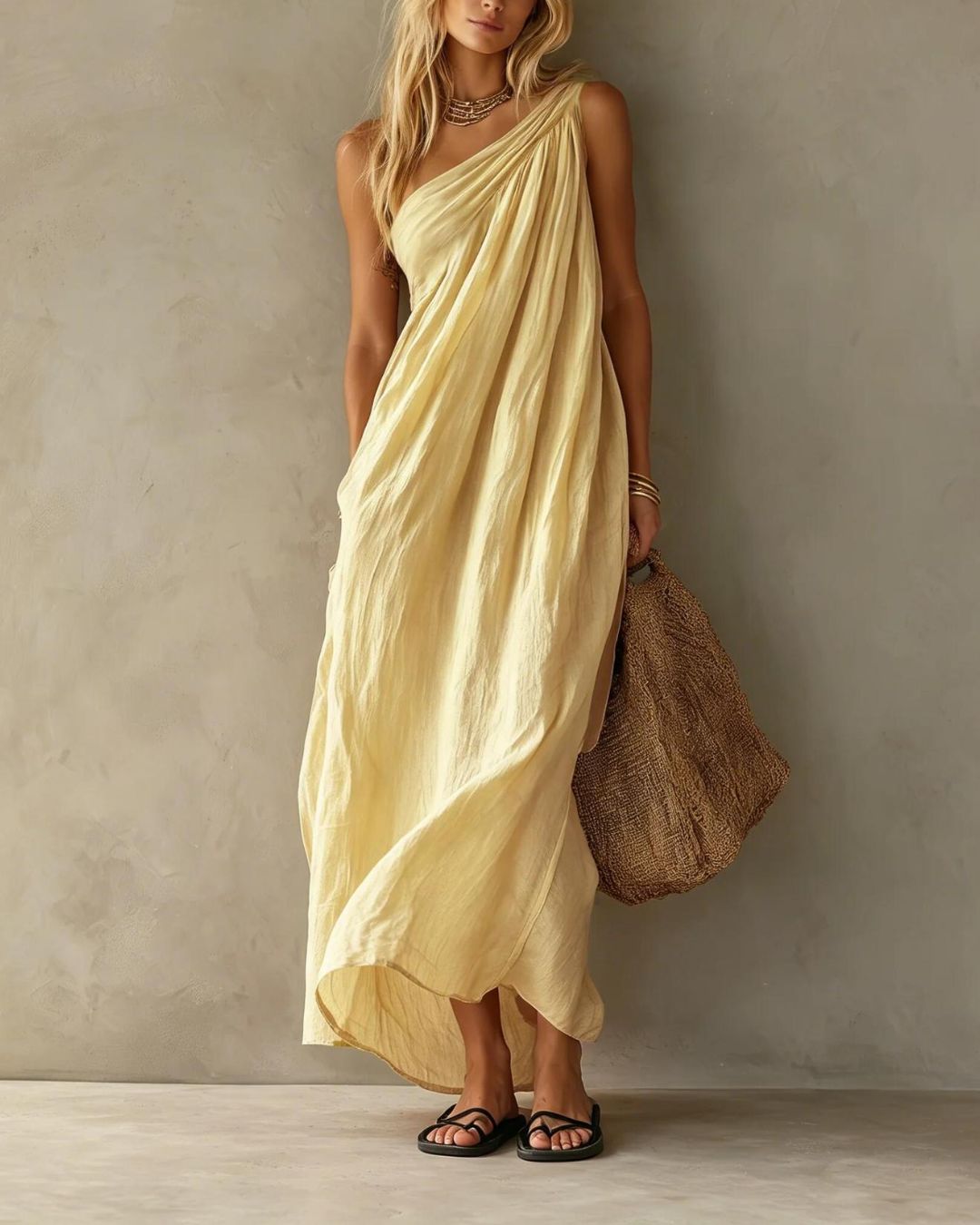 Curvvvy™ Elegant One-Shoulder Ruched Maxi Dress