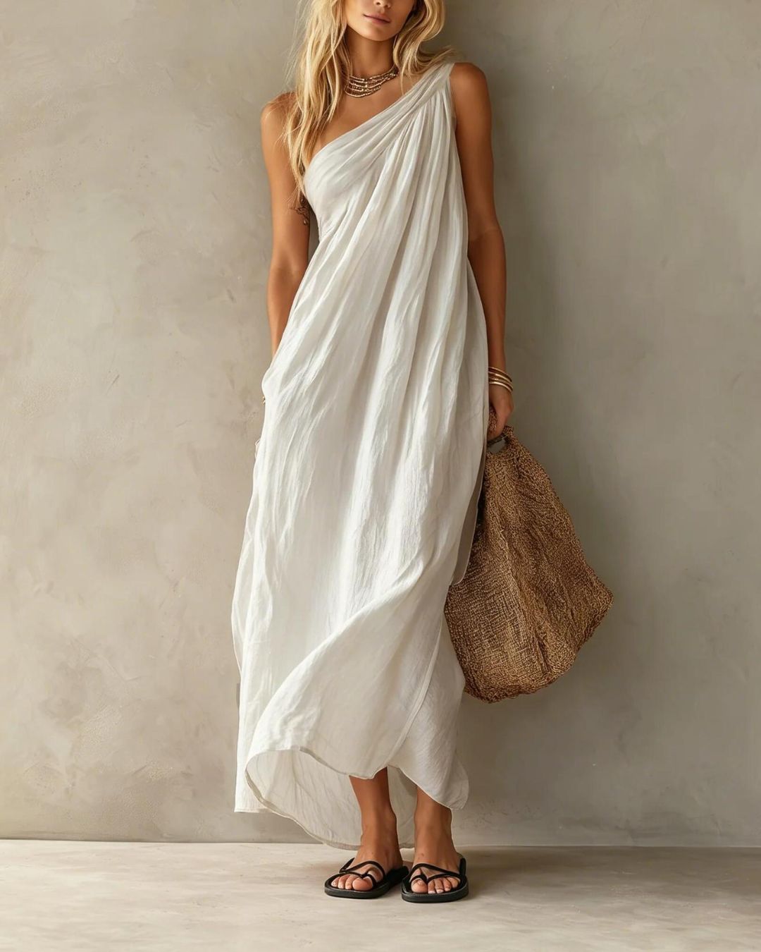 Curvvvy™ Elegant One-Shoulder Ruched Maxi Dress