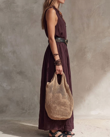 Casual Round Neck Sleeveless Flowy Maxi Dress