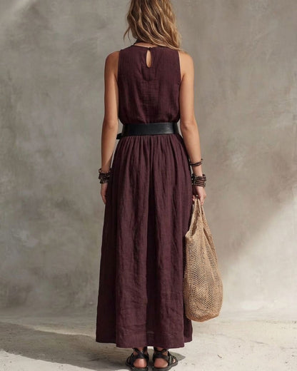 Casual Round Neck Sleeveless Flowy Maxi Dress