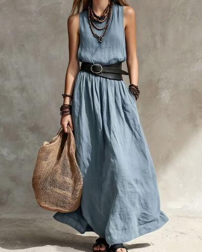 Casual Round Neck Sleeveless Flowy Maxi Dress