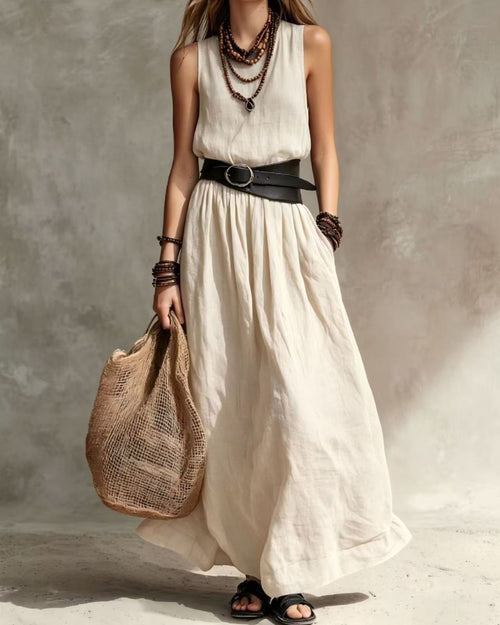 Casual Round Neck Sleeveless Flowy Maxi Dress