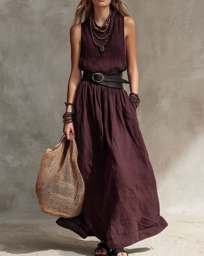 Casual Round Neck Sleeveless Flowy Maxi Dress