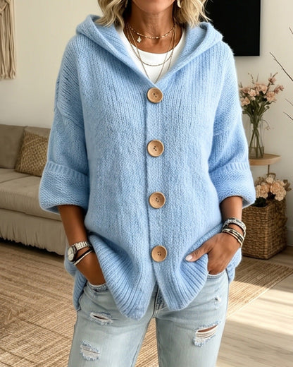 Curvvvy™ Chunky Knit Button-Down Hooded Cardigan
