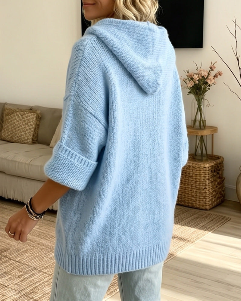 Curvvvy™ Chunky Knit Button-Down Hooded Cardigan