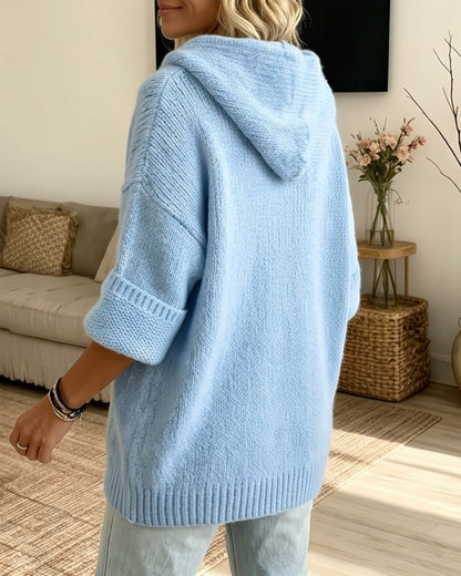 Curvvvy™ Chunky Knit Button-Down Hooded Cardigan