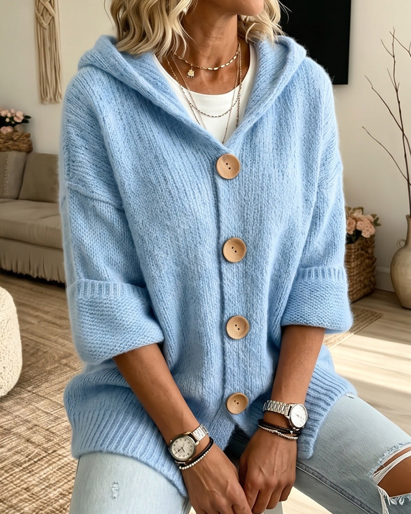 Curvvvy™ Chunky Knit Button-Down Hooded Cardigan