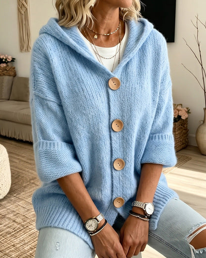 Curvvvy™ Chunky Knit Button-Down Hooded Cardigan