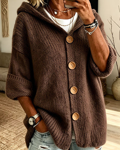 Curvvvy™ Chunky Knit Button-Down Hooded Cardigan