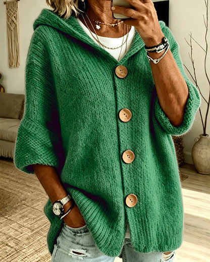 Curvvvy™ Chunky Knit Button-Down Hooded Cardigan