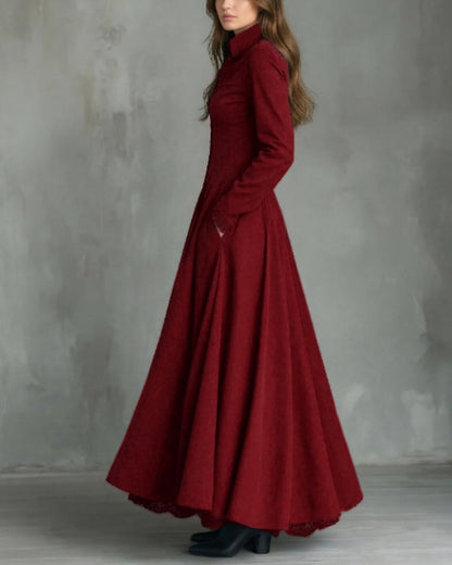 Curvvvy™ Vintage Faux Suede Lace Trim Shirt Maxi Dress