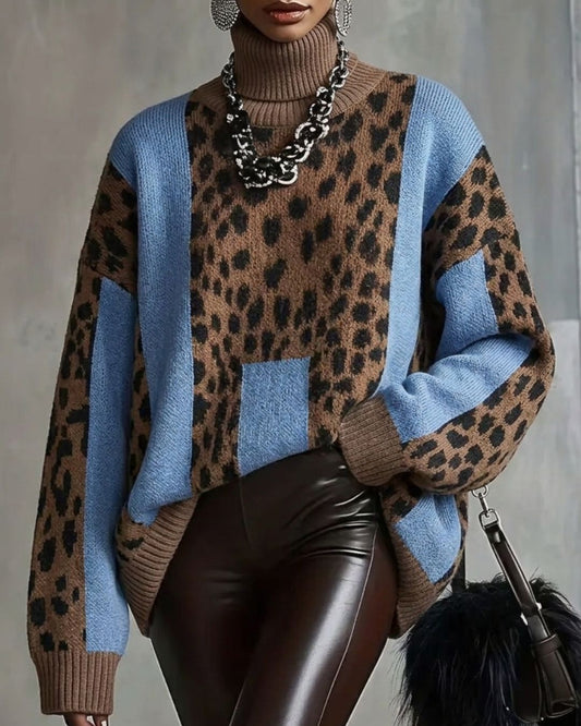 Vintage Patchwork Leopard Print Knit Sweater