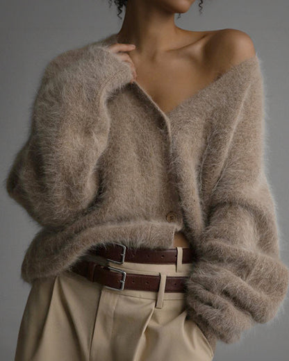 Curvvvy™ Cloud-Soft Fluffy Oversized V-Neck Cardigan