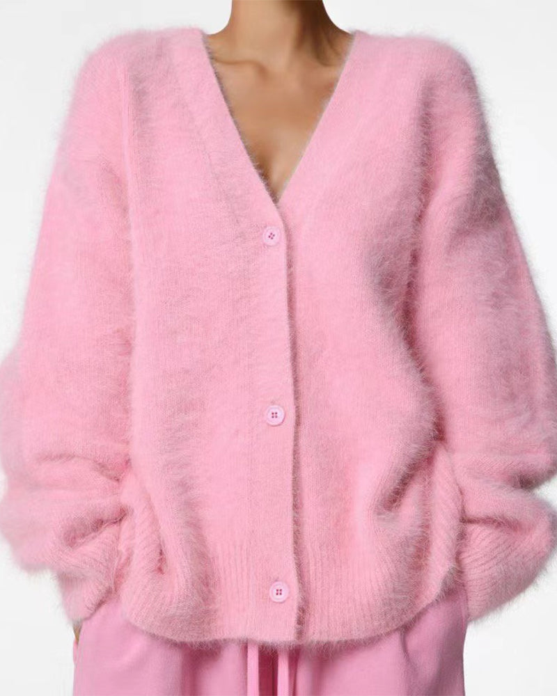 Curvvvy™ Cloud-Soft Fluffy Oversized V-Neck Cardigan