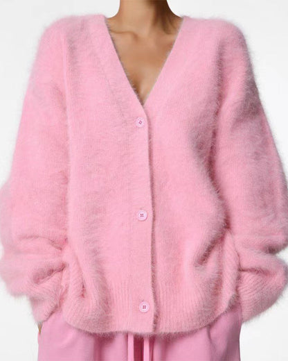 Curvvvy™ Cloud-Soft Fluffy Oversized V-Neck Cardigan