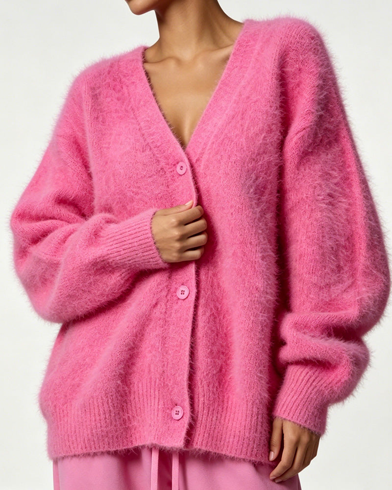 Curvvvy™ Cloud-Soft Fluffy Oversized V-Neck Cardigan