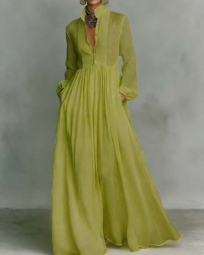 Stand-Up Collar Long-Sleeve Maxi Dress