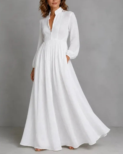 Stand-Up Collar Long-Sleeve Maxi Dress