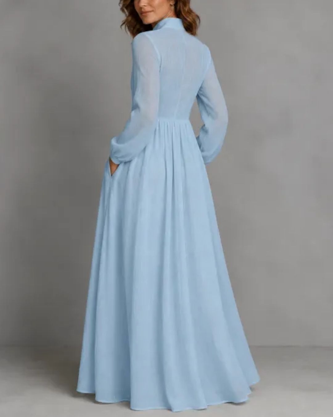 Stand-Up Collar Long-Sleeve Maxi Dress