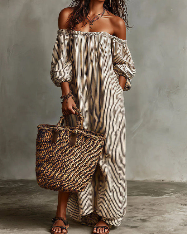 Curvvvy™ Striped Off-Shoulder Resort Maxi Dress
