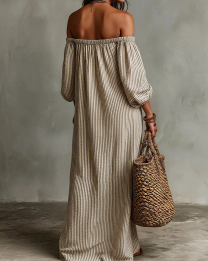 Curvvvy™ Striped Off-Shoulder Resort Maxi Dress