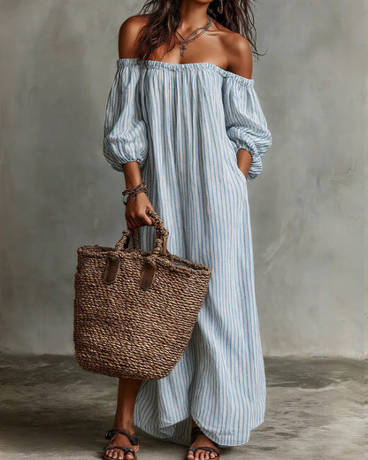 Curvvvy™ Striped Off-Shoulder Resort Maxi Dress