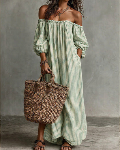 Curvvvy™ Striped Off-Shoulder Resort Maxi Dress