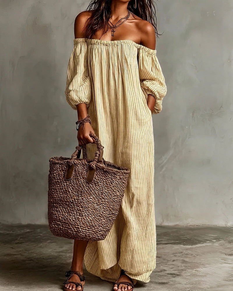 Curvvvy™ Striped Off-Shoulder Resort Maxi Dress