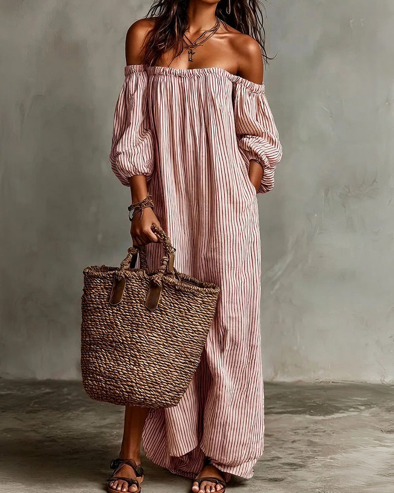 Curvvvy™ Striped Off-Shoulder Resort Maxi Dress
