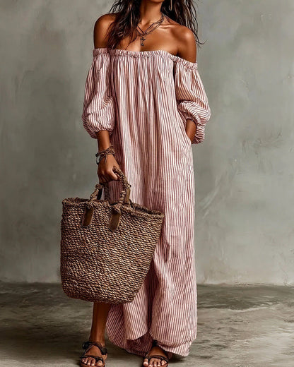 Curvvvy™ Striped Off-Shoulder Resort Maxi Dress