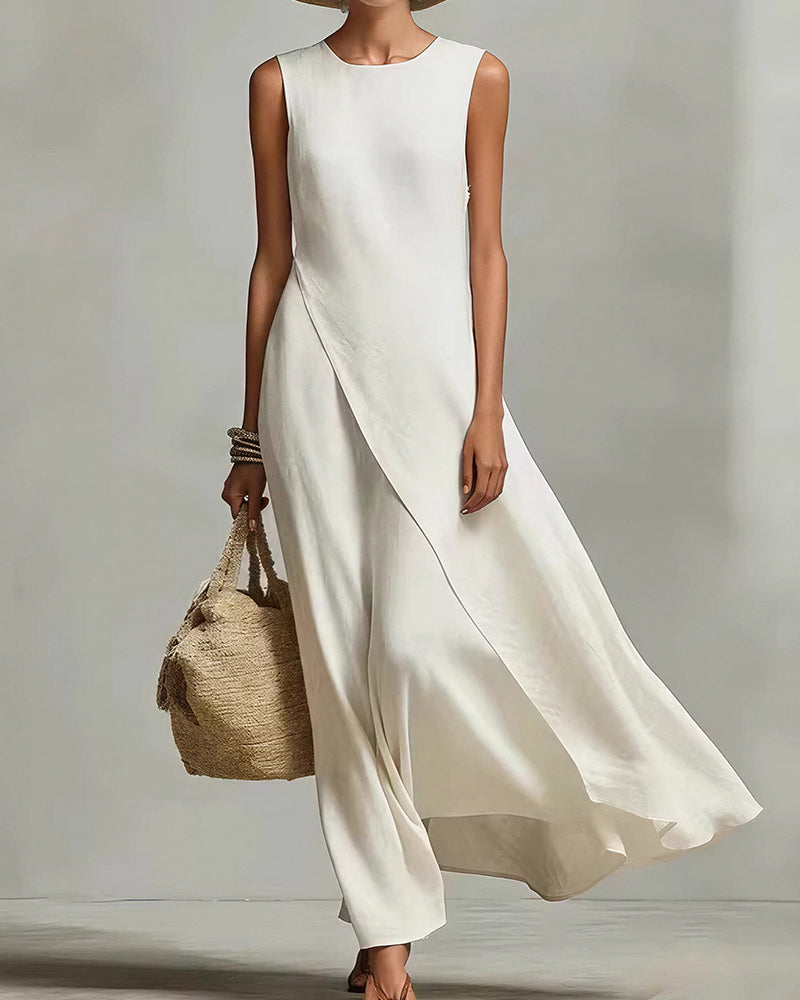 Asymmetric Hem Sleeveless Maxi Dress