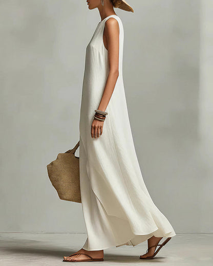 Asymmetric Hem Sleeveless Maxi Dress