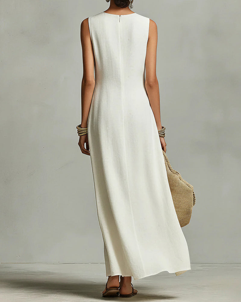Asymmetric Hem Sleeveless Maxi Dress