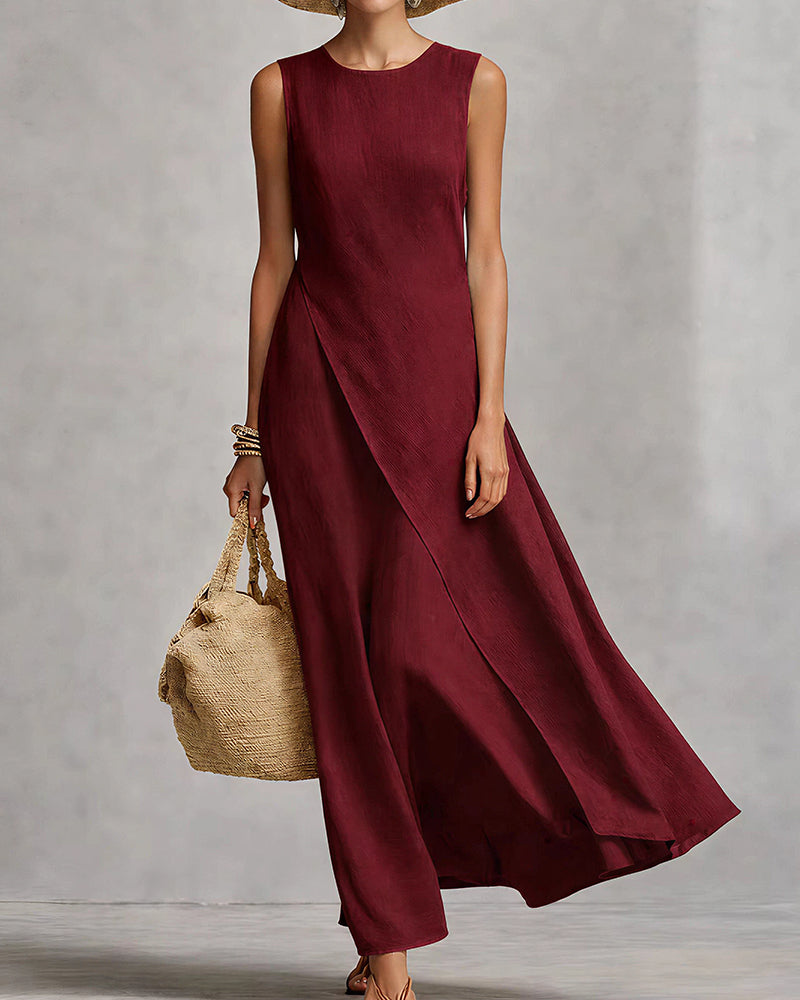 Asymmetric Hem Sleeveless Maxi Dress