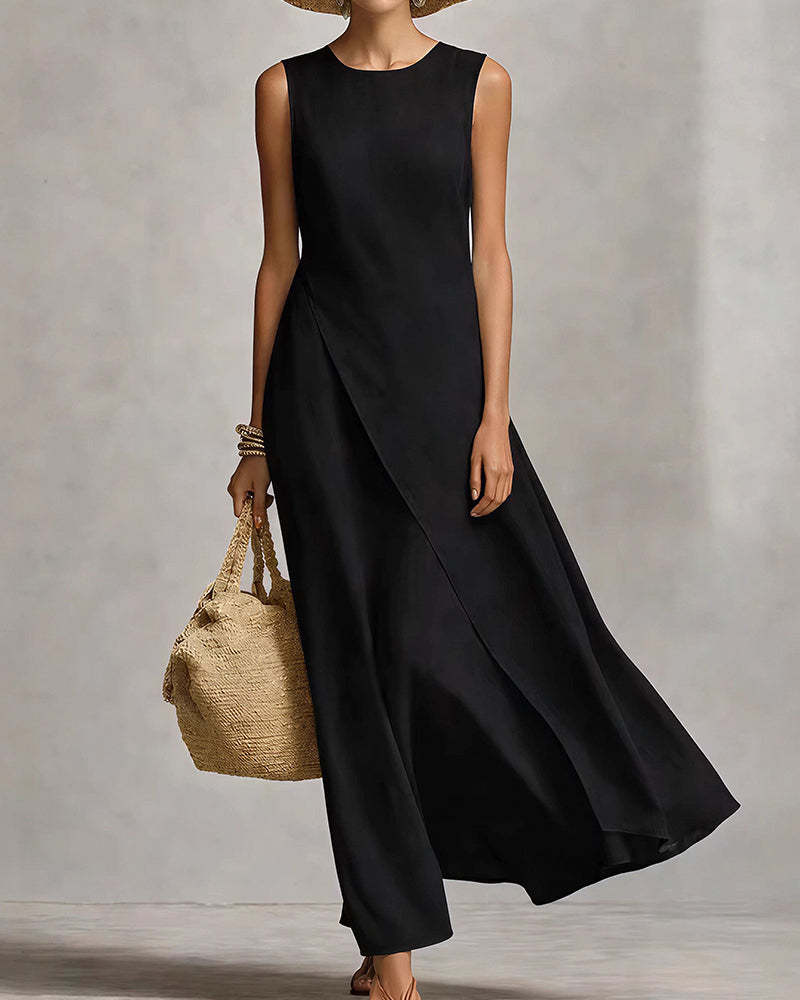 Asymmetric Hem Sleeveless Maxi Dress