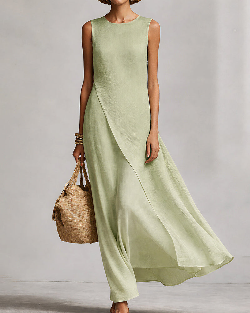Asymmetric Hem Sleeveless Maxi Dress