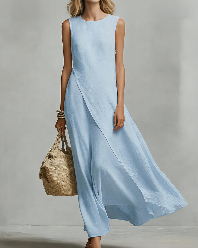 Asymmetric Hem Sleeveless Maxi Dress