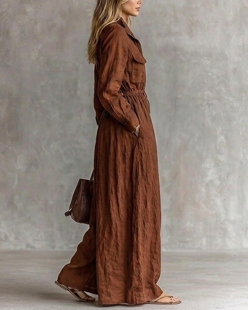 Curvvvy™ French Chic Zip-Up Lapel Maxi Dress With Cinched Waist